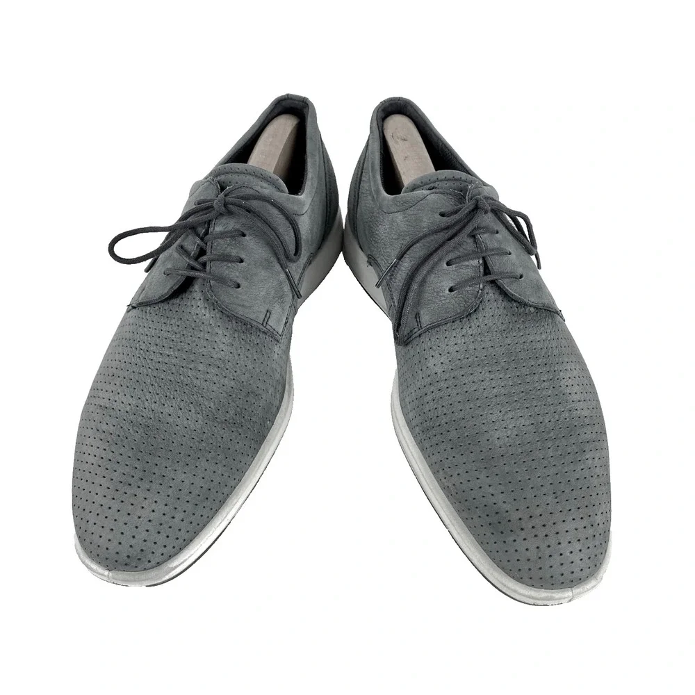 ECCO Leather Oxford Shoes Men's 8 Gray Soft Perforated Leather 42 Lace Up Casual
